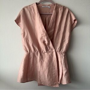 AGNONA Sleeveless Flared Cache-Coeur Blouse in blush pink